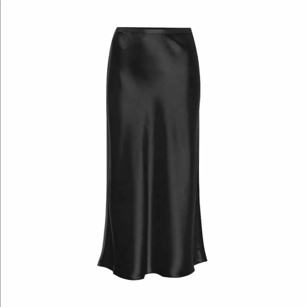 Black satin midi skirt